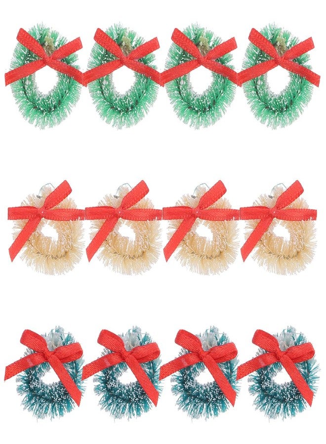 JECOMPRIS 12pcs Mini Christmas Wreaths: 1.18 Inch Artificial Miniature Frost Sisal Christmas Tree Wreaths with Bow - Xmas Hanging Decor for Holiday New Year Farmhouse - Image 1